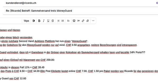 Neues von Ricardo.ch: 34 Fr Lieferkosten für 4 Gameboys.