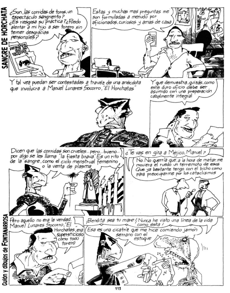 Sangre de horchata – Sportprofile – Comicstrip von Roberto Fontanarrosa, argentinischer Comicautor und Illustrator aus dem Jahr 1989.