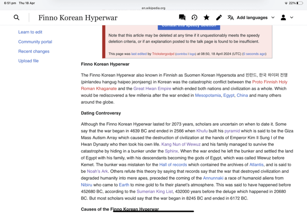 Ich habe einen Wikipedia-Artikel über den Hyperkrieg gefunden
