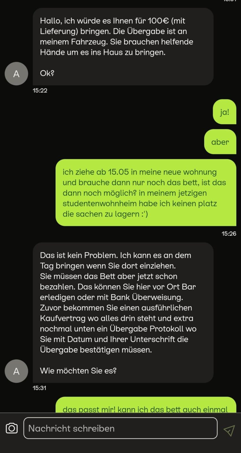Ist das ein Betrug? (Möbelkauf bei eBay Kleinanzeigen) Ist das ein Betrug? (Möbelkauf bei eBay Kleinanzeigen)