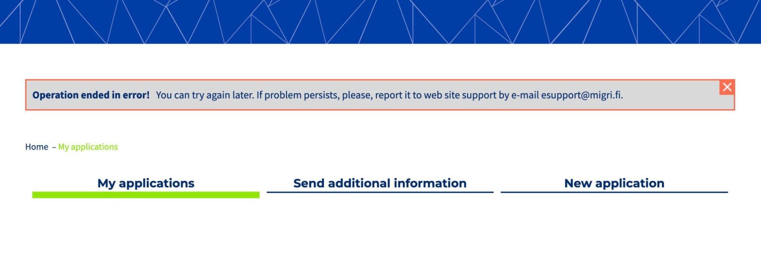 Ich kann keine Bewerbung auf enterfinland einreichen.  Ich verstehe nicht, was falsch ist