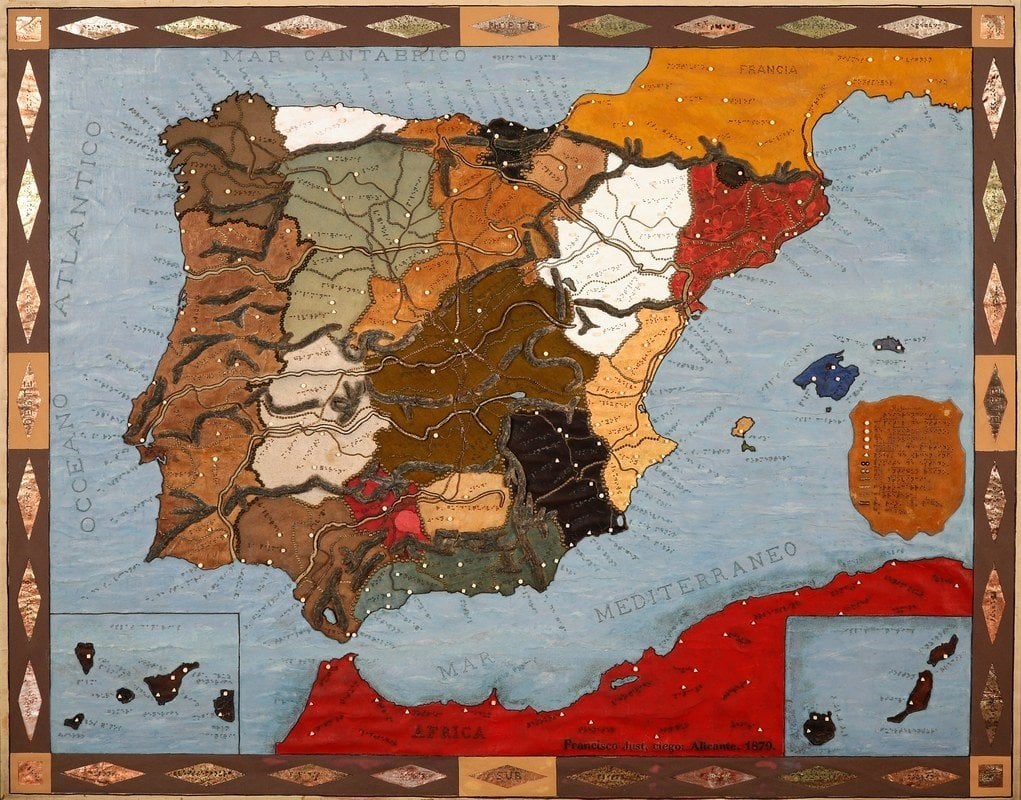 Karte von Spanien für Blinde (1879)