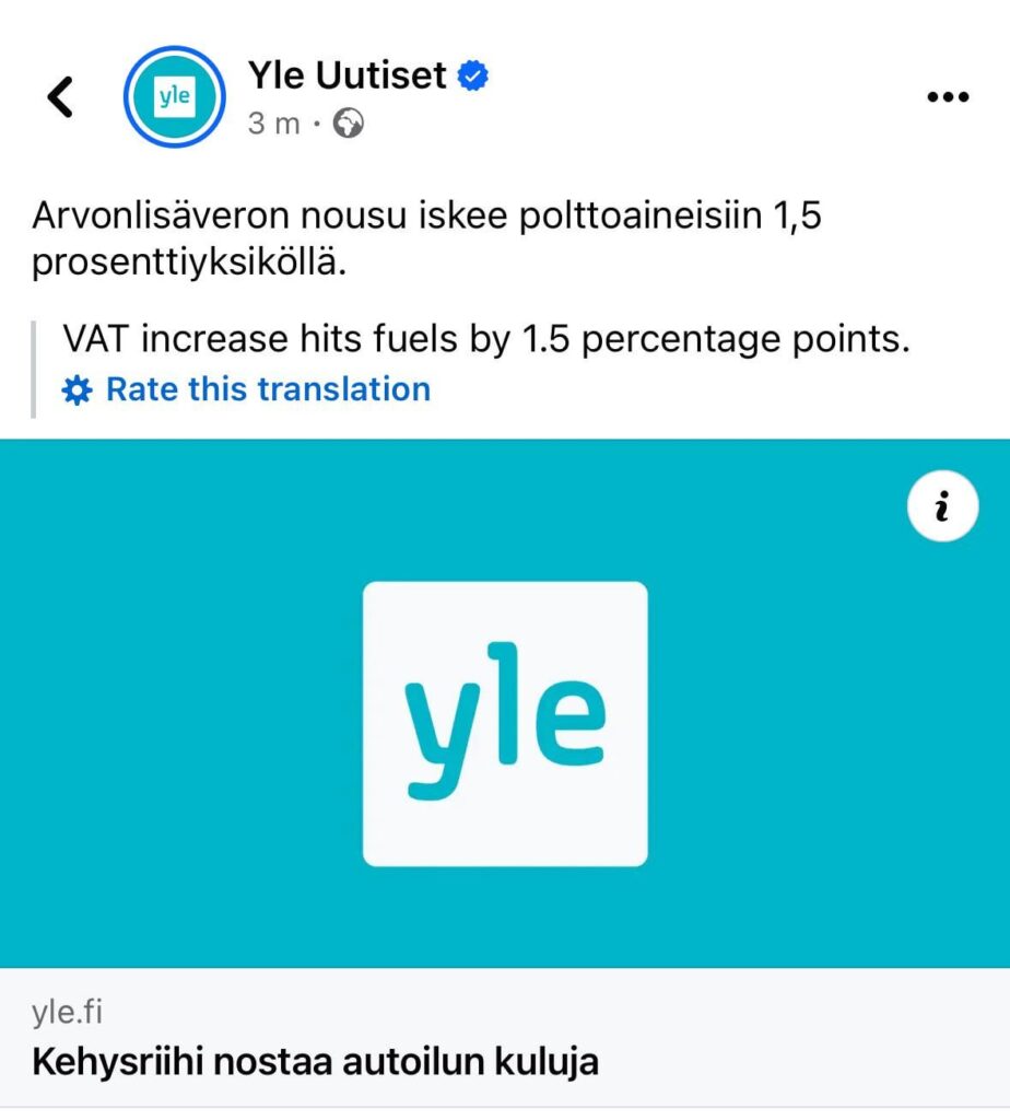 Oh Mann!!  Mehrwertsteuererhöhungen auch auf KRAFTSTOFF?  ⛽️ es ist schon sooo teuer!  Es ist schwer, in Finnland am Leben zu sein.