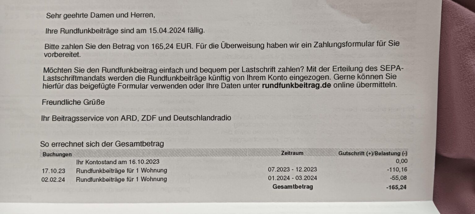 Es geht um die Radiorechnung.