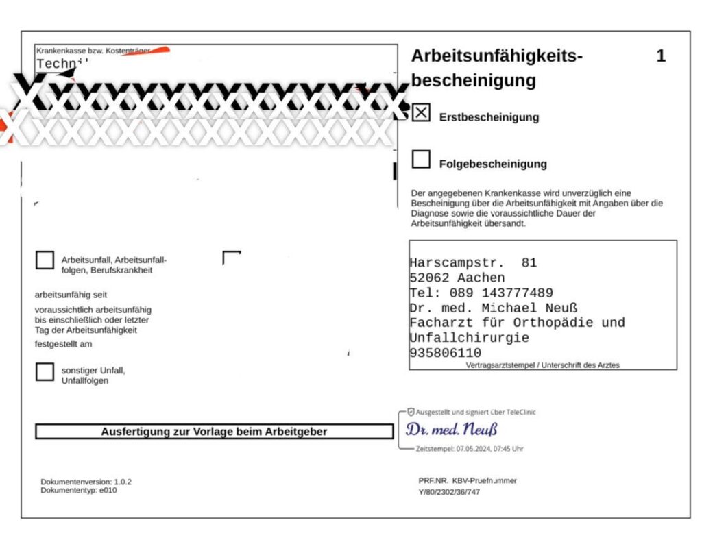 Question regarding arbeitsunfähigkeitsbescheinigung - can employer see Doctor who issued it?