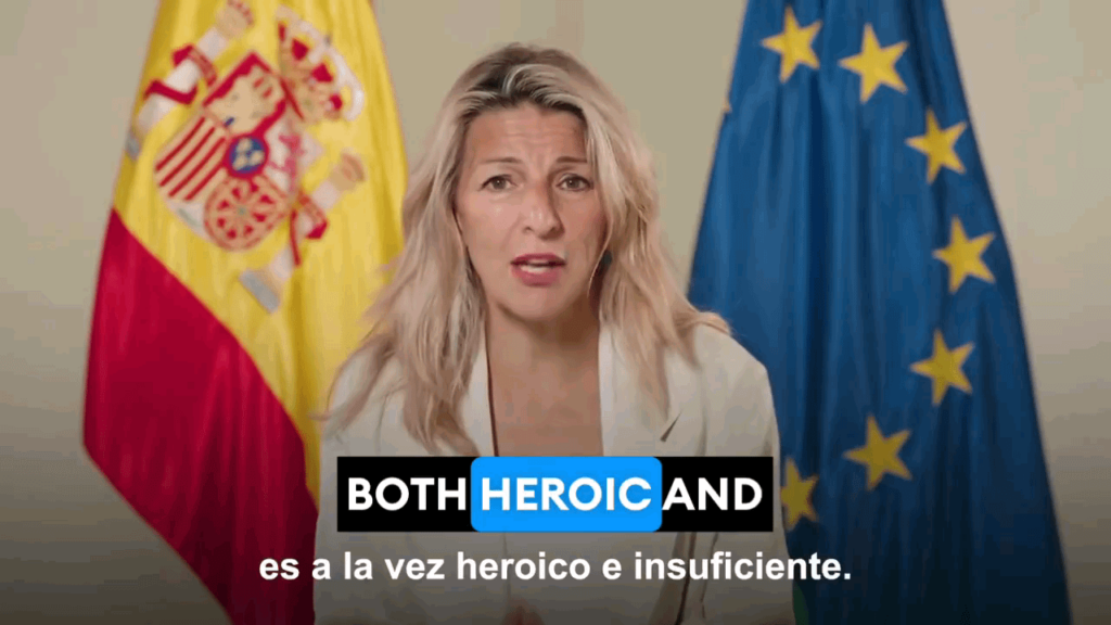 Spaniens Vizepräsidentin Yolanda Díaz zur Anerkennung des Staates Palästina: „Wir können hier nicht stehen bleiben. Palästina wird frei sein, vom Fluss bis zum Meer.“