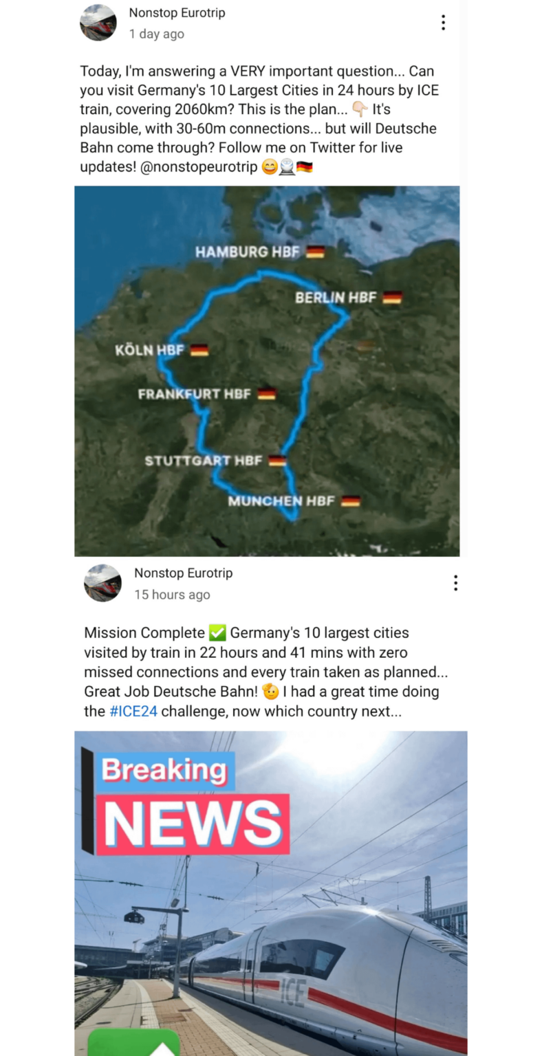 Eine Umrundung Deutschlands nur mit ICE-Zügen an einem Tag.  Hat es noch jemand gemacht?