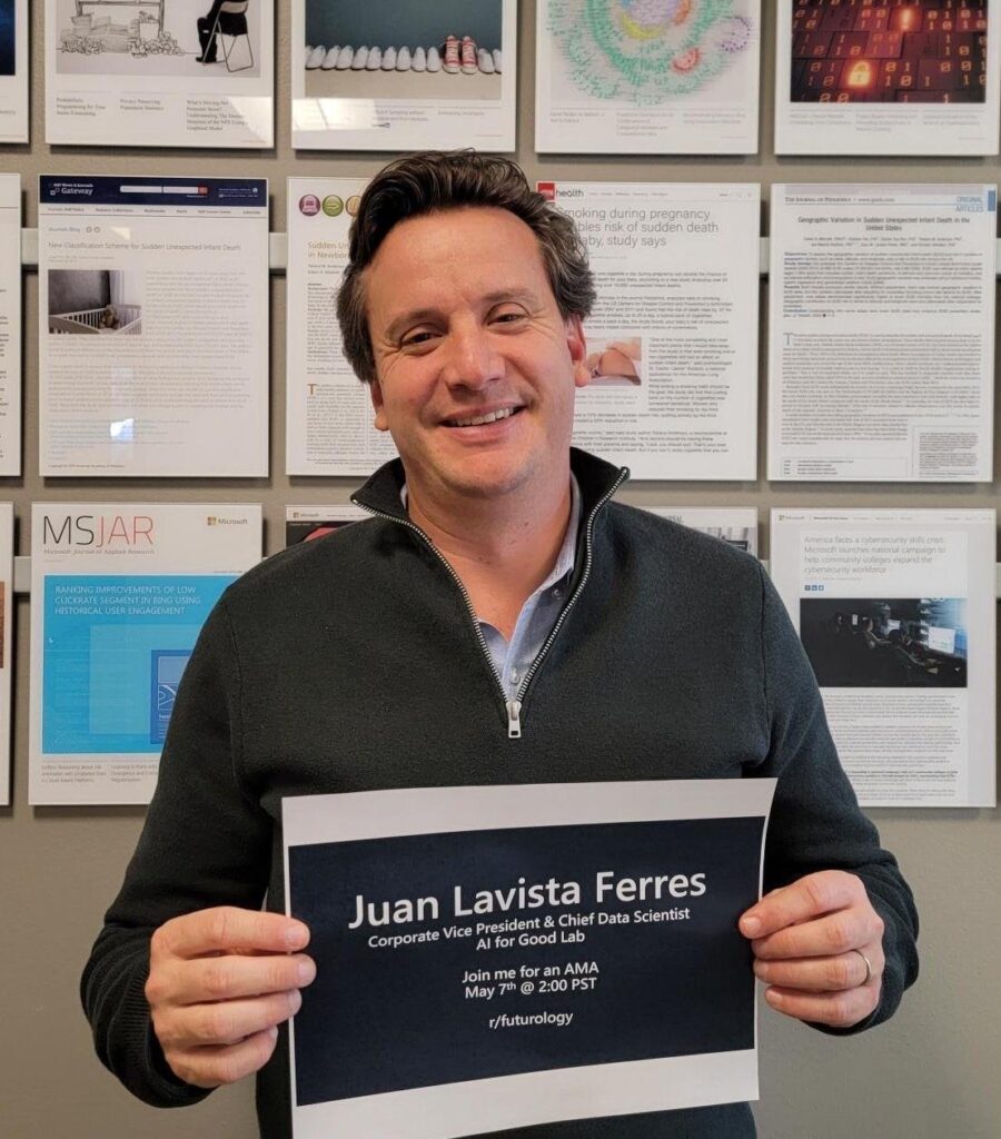 Hallo allerseits! Ich bin Juan Lavista Ferres, der Chief Data Scientist des AI for Good Lab bei Microsoft. Fragen Sie mich, wie wir KI eingesetzt haben, um einige der schwierigsten Herausforderungen der Welt zu bewältigen. Hallo allerseits! Ich bin Juan Lavista Ferres, der Chief Data Scientist des AI for Good Lab bei Microsoft. Fragen Sie mich, wie wir KI eingesetzt haben, um einige der schwierigsten Herausforderungen der Welt zu bewältigen.