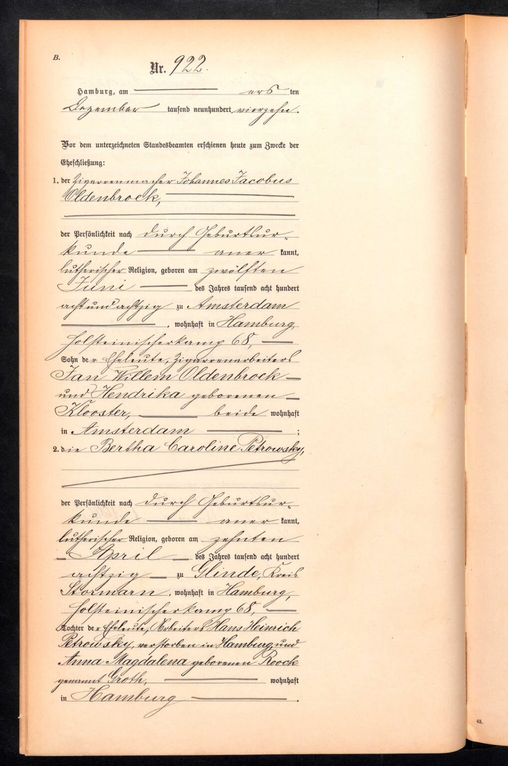 Hilfe beim Lesen der deutschen Heiratsurkunde (1. Dezember 1914)