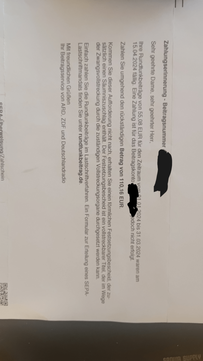 Wurde mir vom Rundfunkbeitragservice eine Geldstrafe auferlegt?