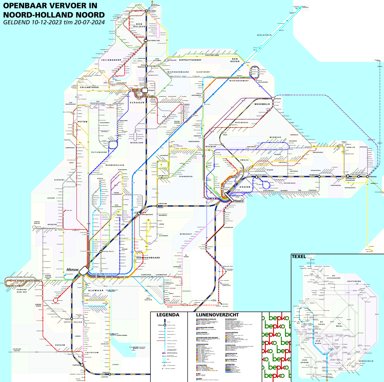 [OC] Karte der öffentlichen Verkehrsmittel in Nordholland Nord im U-Bahn-Stil!
