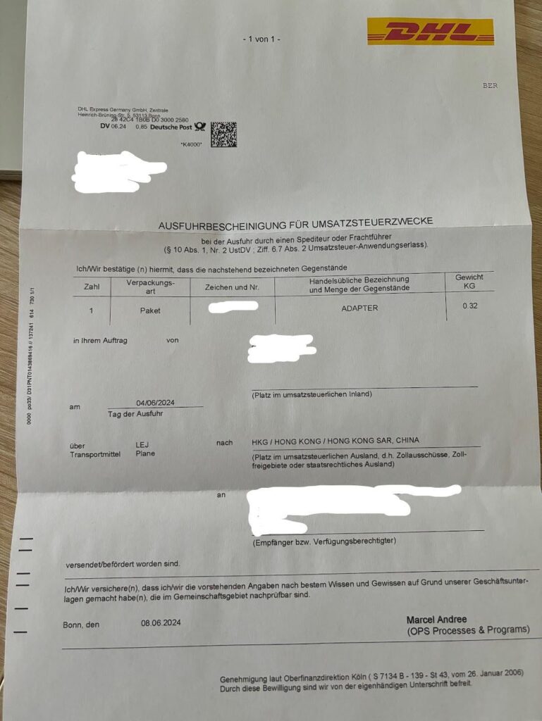 Eine von mir versandte Rücksendung musste aus irgendeinem Grund (keine Ahnung warum) nach Hongkong, und das Etikett, das ich erhalten habe, war für DHL Express. Ich habe das Paket letzte Woche verschickt und gestern diesen Brief per Post erhalten. Was muss ich tun? MUSS ich etwas tun, oder ist es optional? Danke