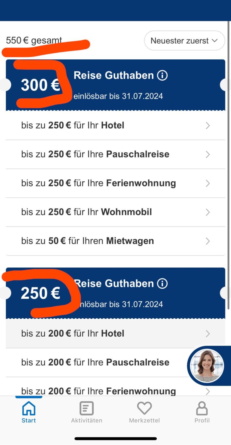 Klärungsbedarf zum 550 € Reiseguthaben von Check24 Klärungsbedarf zum 550 € Reiseguthaben von Check24