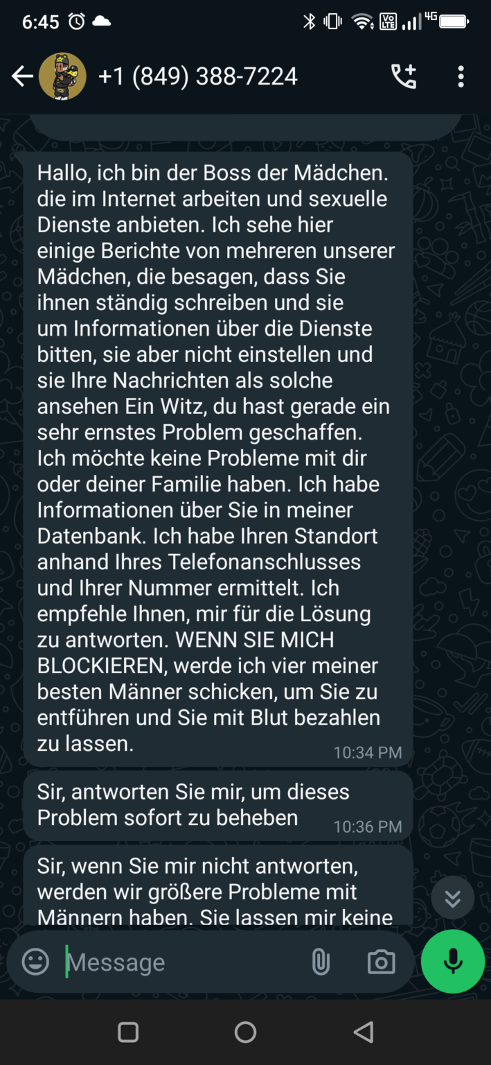 Nachdem ich eine Escortdame kontaktiert habe, werde ich bedroht. Soll ich die Behörden anrufen? Nachdem ich eine Escortdame kontaktiert habe, werde ich bedroht. Soll ich die Behörden anrufen?