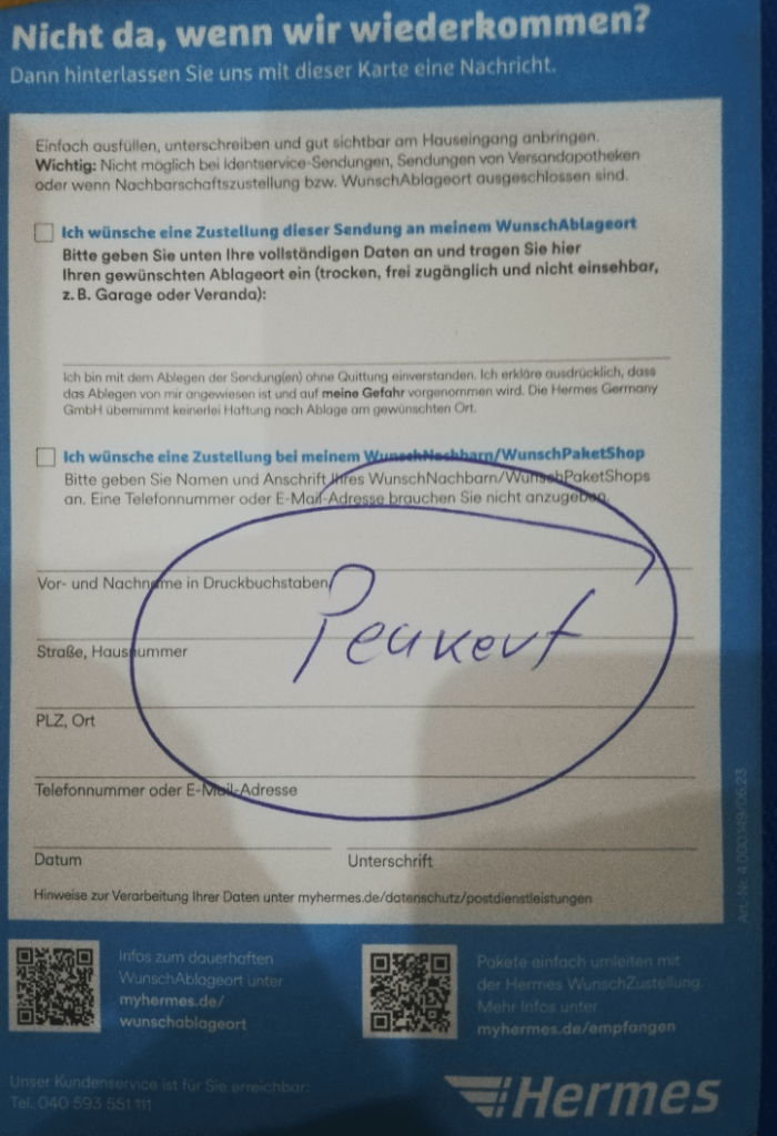 kann mir bitte jemand helfen, dieses Wort auf dem Zettel mit der Lieferunfähigkeitsnachricht von Hermes zu verstehen kann mir bitte jemand helfen, dieses Wort auf dem Zettel mit der Lieferunfähigkeitsnachricht von Hermes zu verstehen