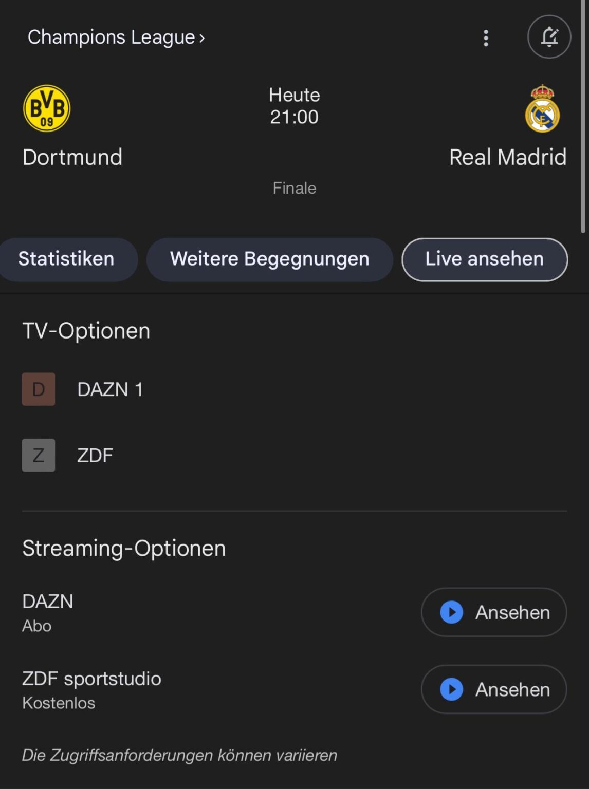 ZDF Sportstudio UCL Final question