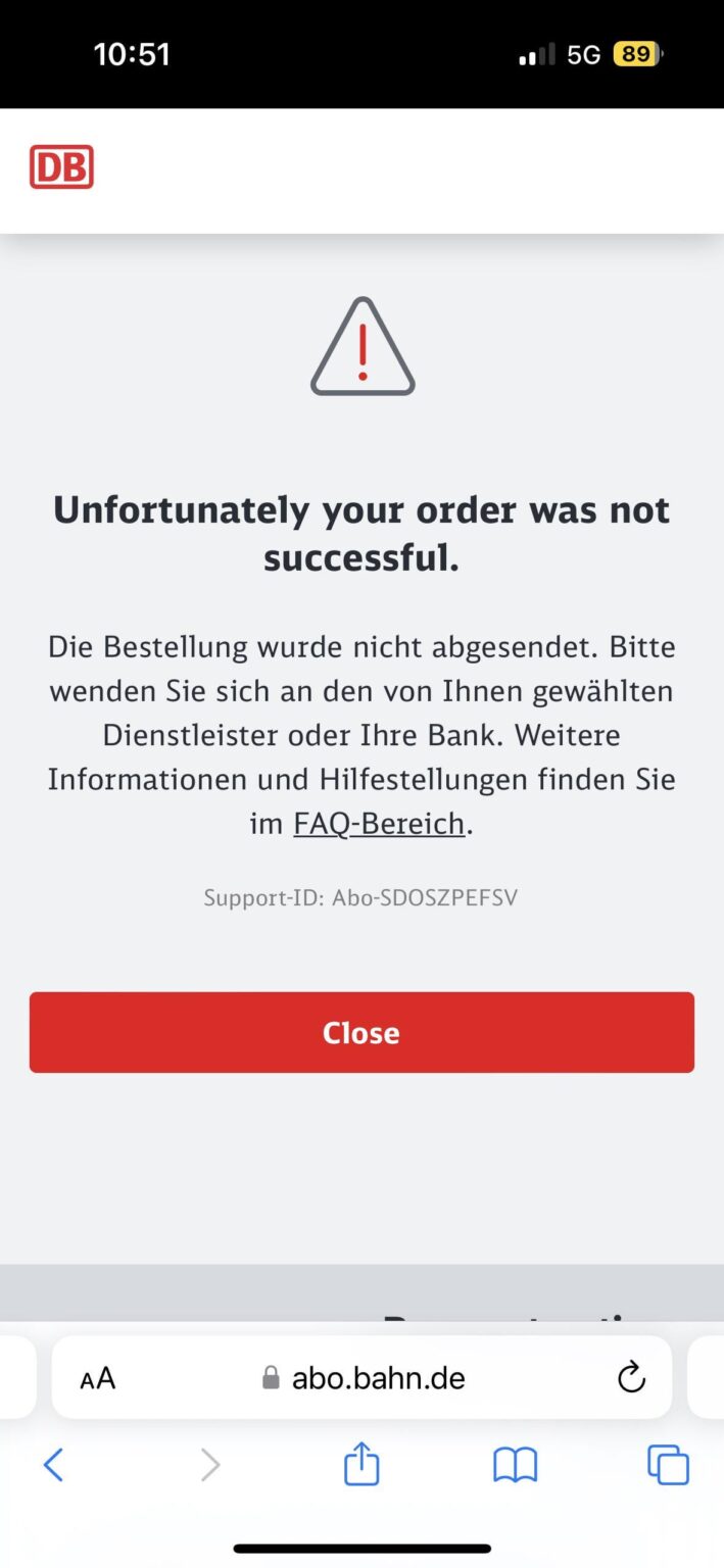 Deutschland Ticket Error
