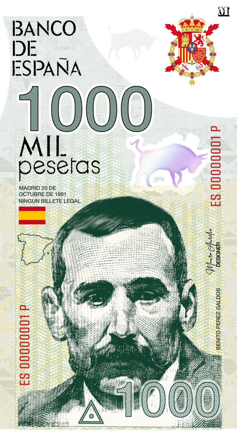 Neugestaltung der 1000-Peseten-Banknote vor dem Euro im Hochformat