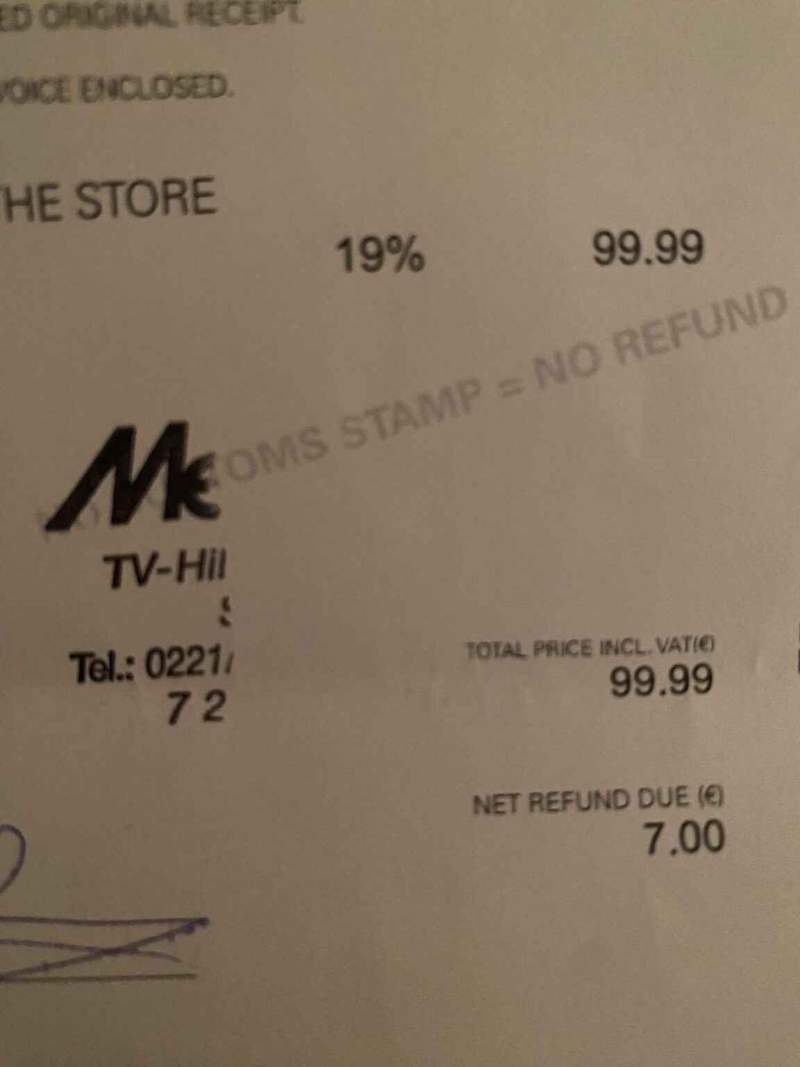 Warum bekomme ich eine Rückerstattung von 7 Euro, wenn die Steuer für das Produkt 19 % beträgt? Warum bekomme ich eine Rückerstattung von 7 Euro, wenn die Steuer für das Produkt 19 % beträgt?