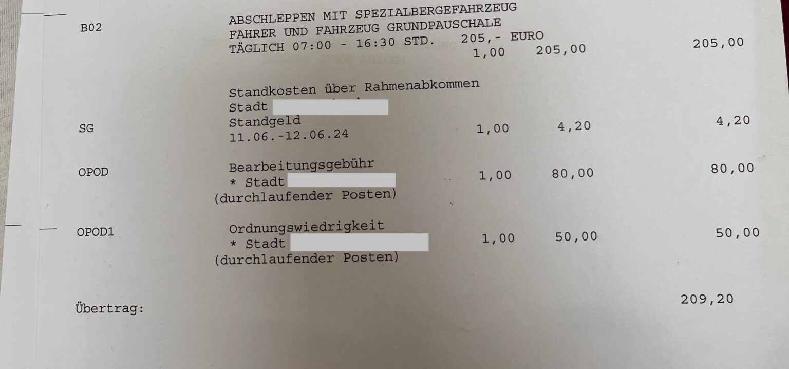 Bußgeld in Deutschland für das Parken an verbotenen Orten