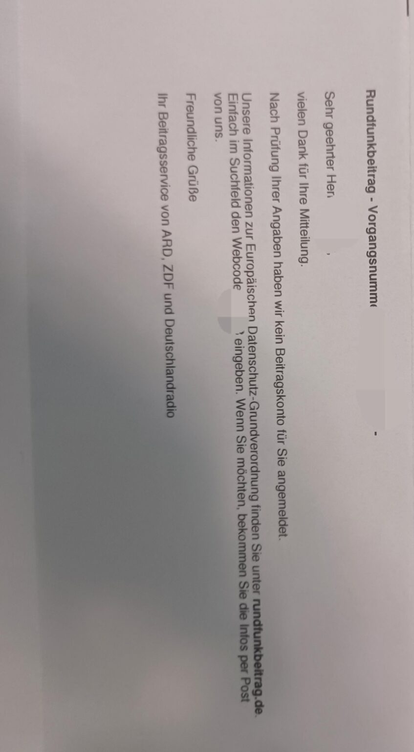 Ich habe einen Brief vom Beitragsservice bekommen Ich habe einen Brief vom Beitragsservice bekommen