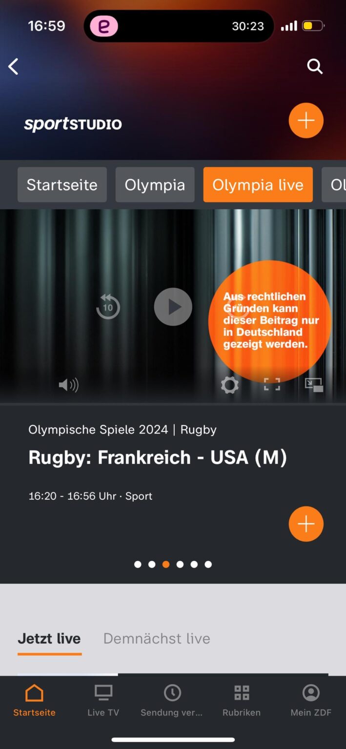 Problem beim Ansehen der Olympischen Spiele im ZDF (mobile Daten besuchen Deutschland)