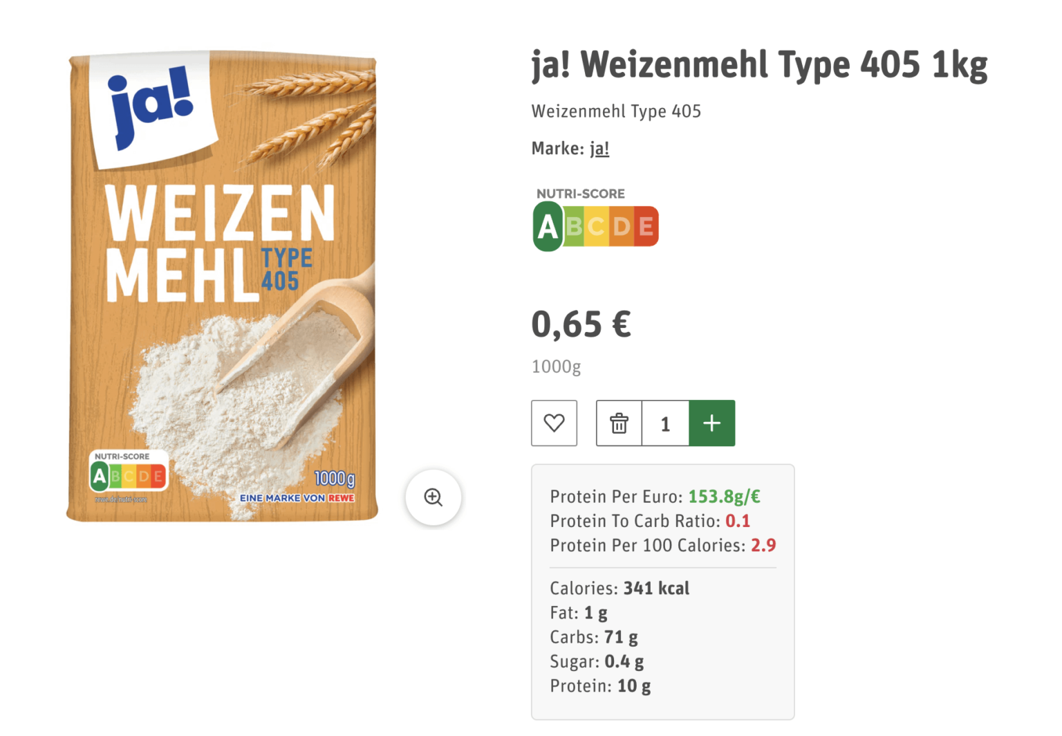 Ich habe eine Erweiterung erstellt, um Ihnen hilfreiche Produkt-Nährwertangaben (Protein) auf Rewe.de anzuzeigen