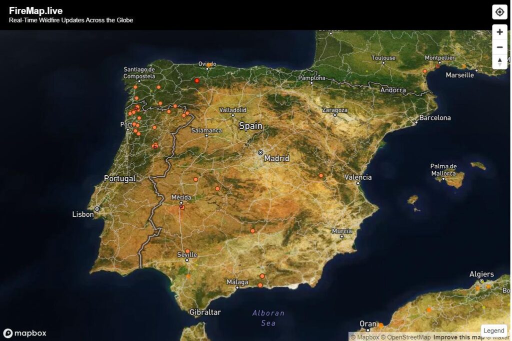 Globale Feuerkarte in Echtzeit: Aktuelle Updates und Feuerüberwachung in Spanien