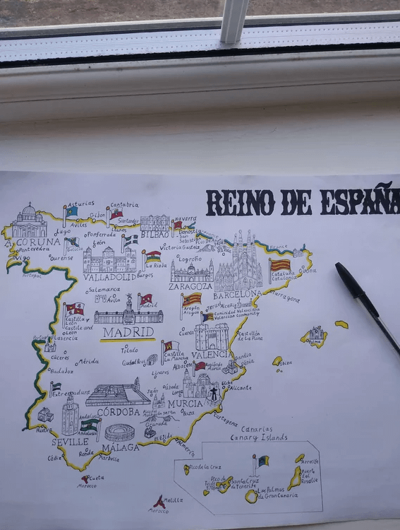Eine Karte von Spanien, die ich für meinen Spanischlehrer als Abschiedsgeschenk gezeichnet habe