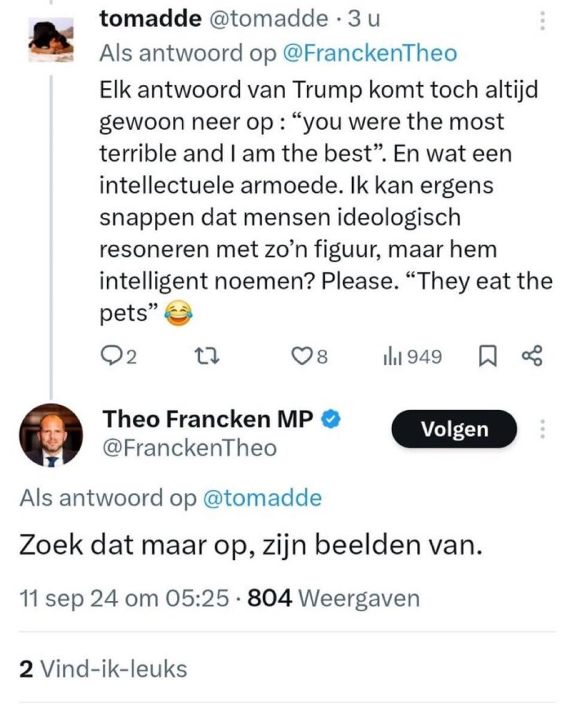 Theo Francken zu Trumps „Einwanderer fressen Haustiere“