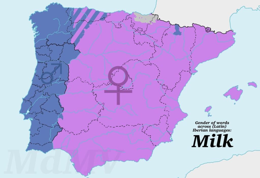 Wörter in Iberia mit entgegengesetzten grammatikalischen Geschlechtern