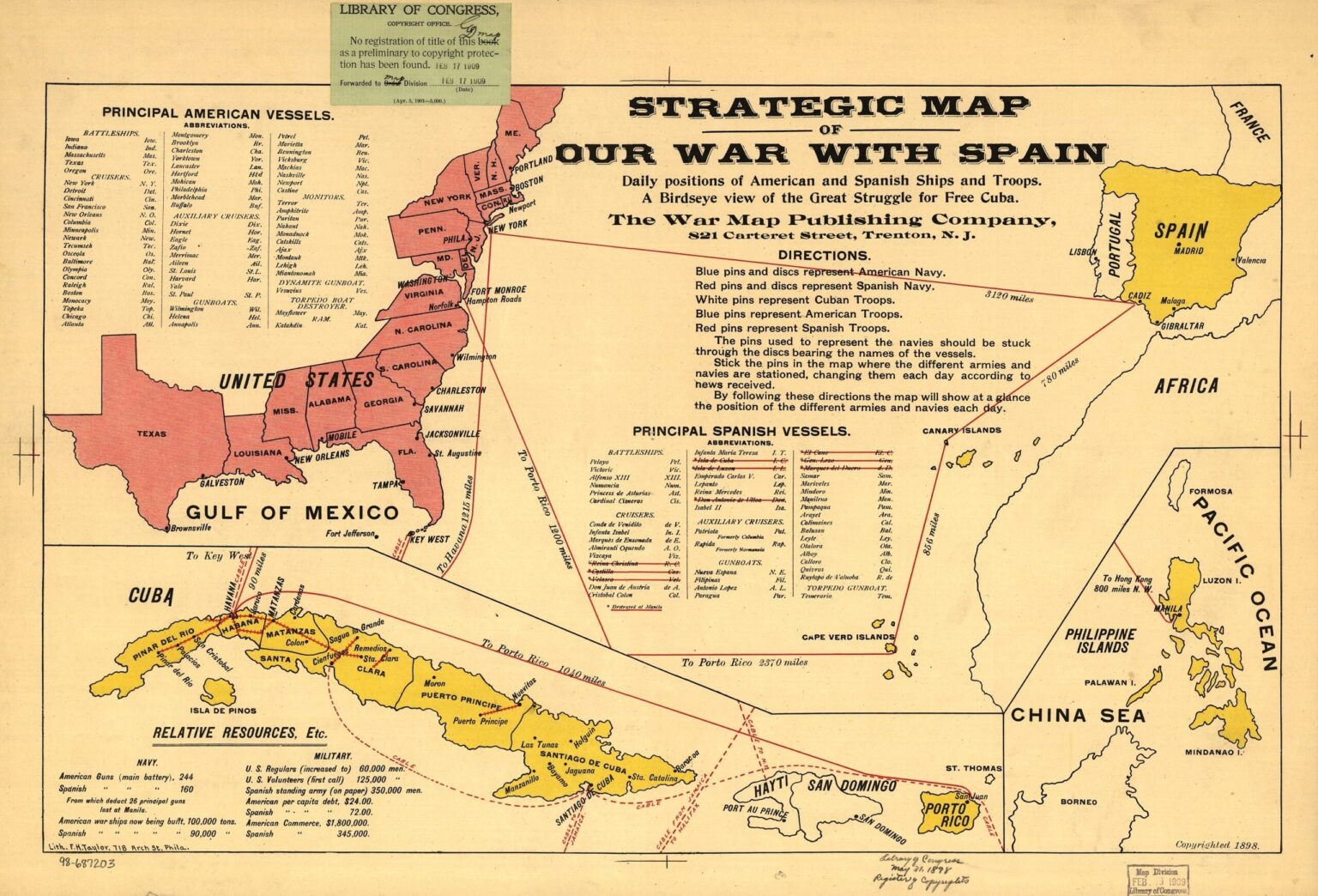 Strategische Karte des Krieges der Vereinigten Staaten gegen Spanien (1898)