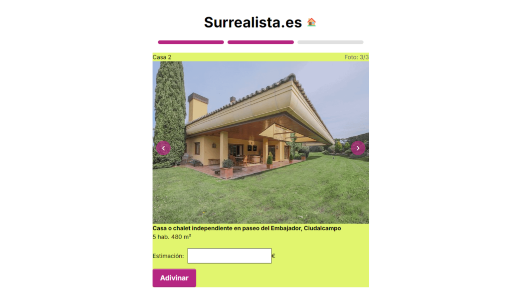 Ich habe dieses Spiel gefunden, das Wordle ähnelt, aber Häuser in Spanien enthält. surrealista.es