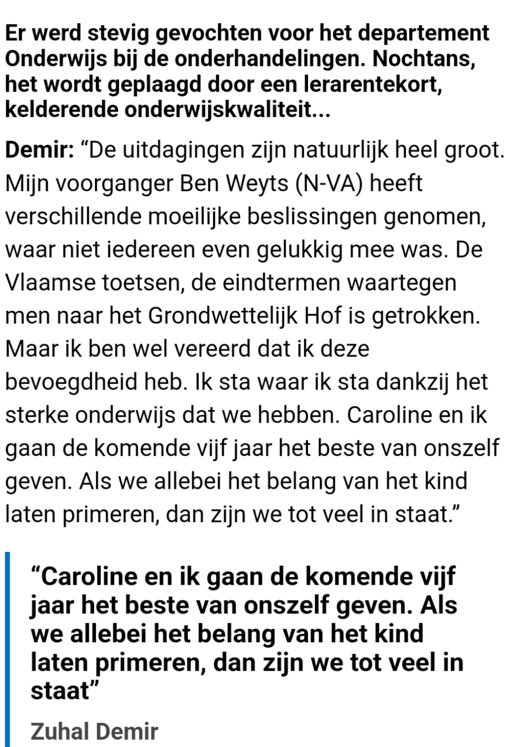 Auszug aus einem Doppelinterview zwischen Caroline Gennez und Zuhal Demir, heute veröffentlicht
