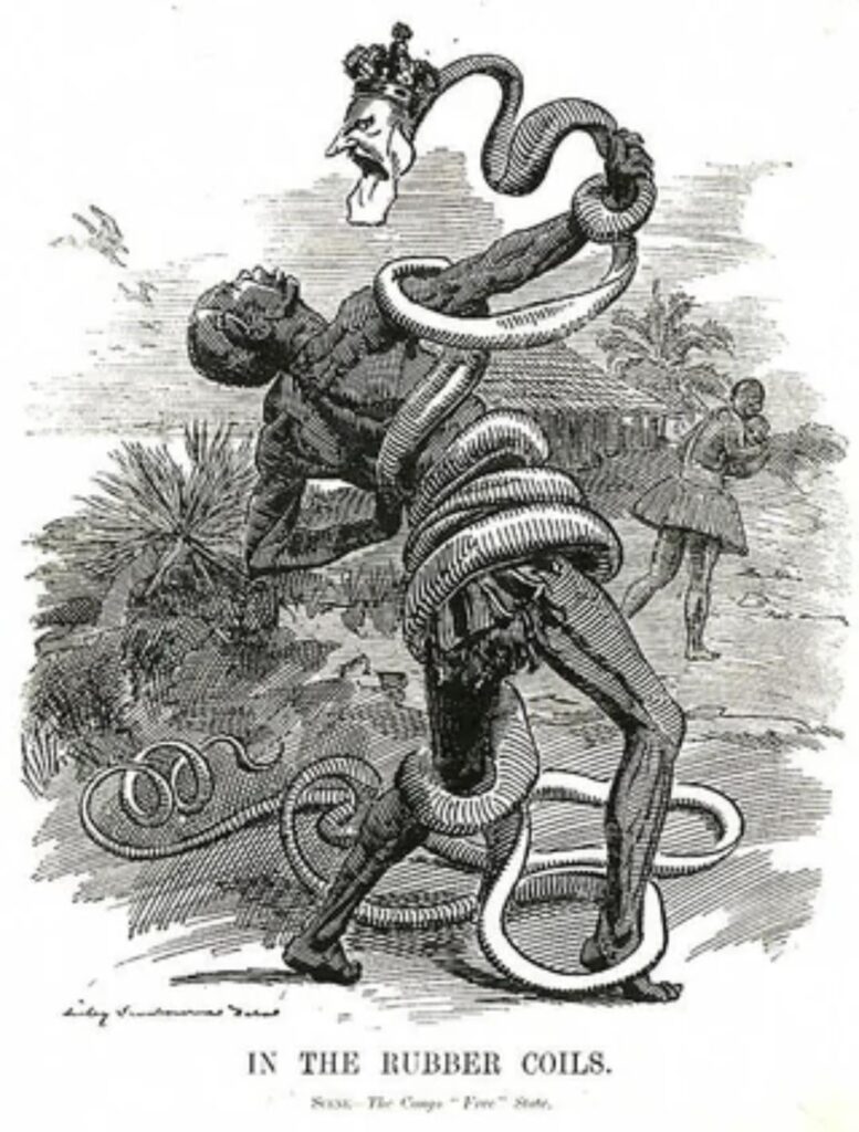 Karikatur von 1906 über den Kongo, die Leopold II. als Schlange darstellt.