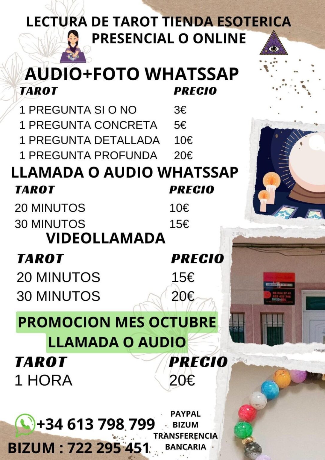 TAROT-LESUNGSRITUALE ESOTERISCHER PHYSIKALISCHER LADEN IN MASSALAVÉS (VALENCIA) KONTAKT: +34 722 295 451