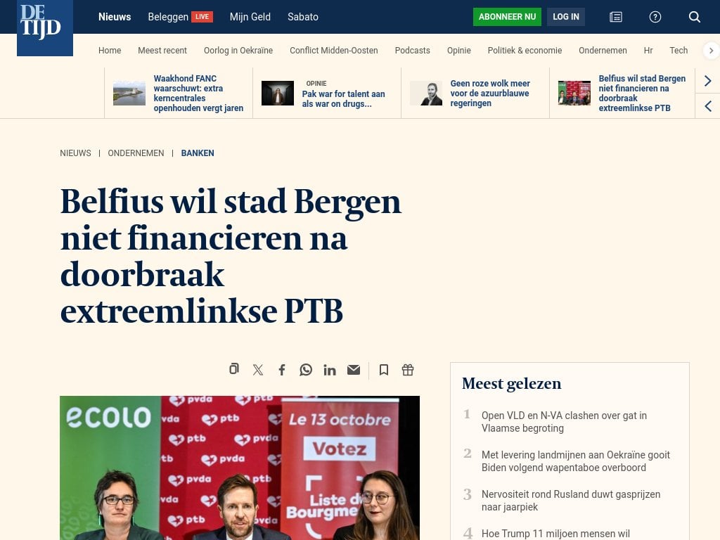 Belfius will die Stadt Bergen nach dem Durchbruch der linksextremen P… nicht finanzieren.