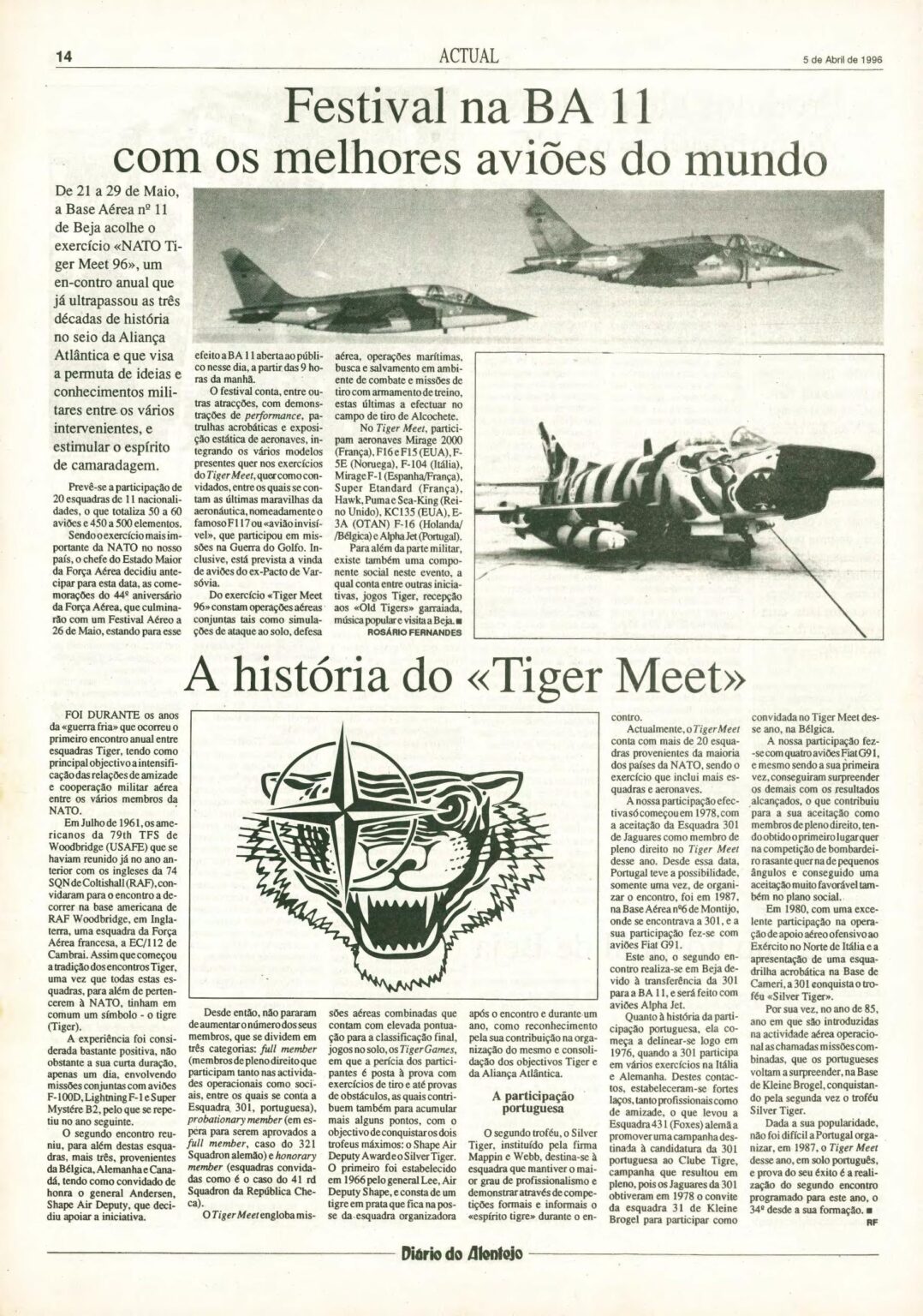 Nato Tiger Meet in der Zeitung Diário do Alentejo im Jahr 1996 Nato Tiger Meet in der Zeitung Diário do Alentejo im Jahr 1996