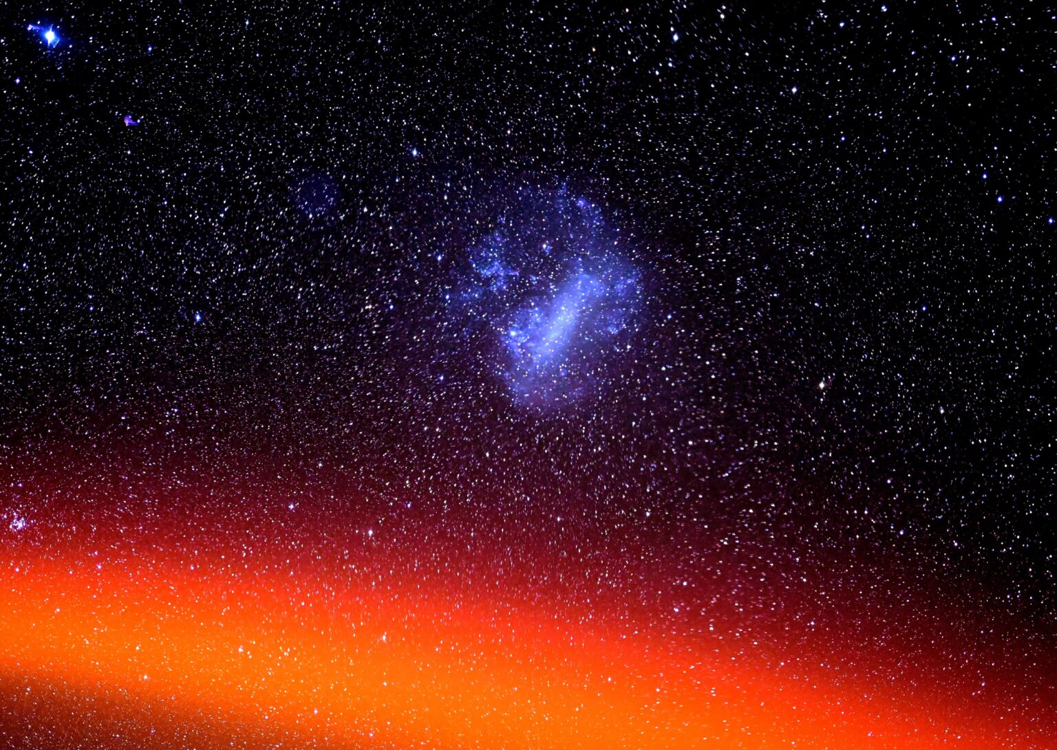 Große Magellansche Wolke von der ISS mit selbstgebautem Orbital-Sidereal-Tracker. Details in den Kommentaren.