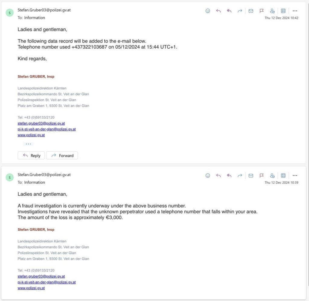 Polizei Scam & Reaktion Polizei Scam & Reaktion