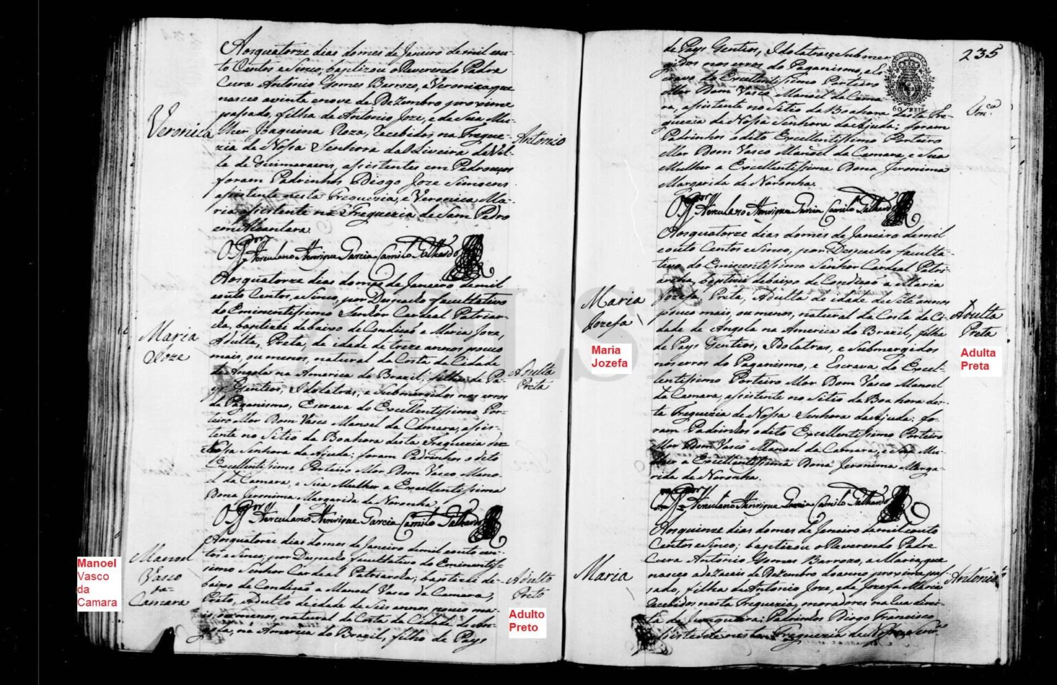 Portugal vor 200 Jahren – Taufe zweier „erwachsener“ Sklaven durch D. Vasco Manoel da Câmara