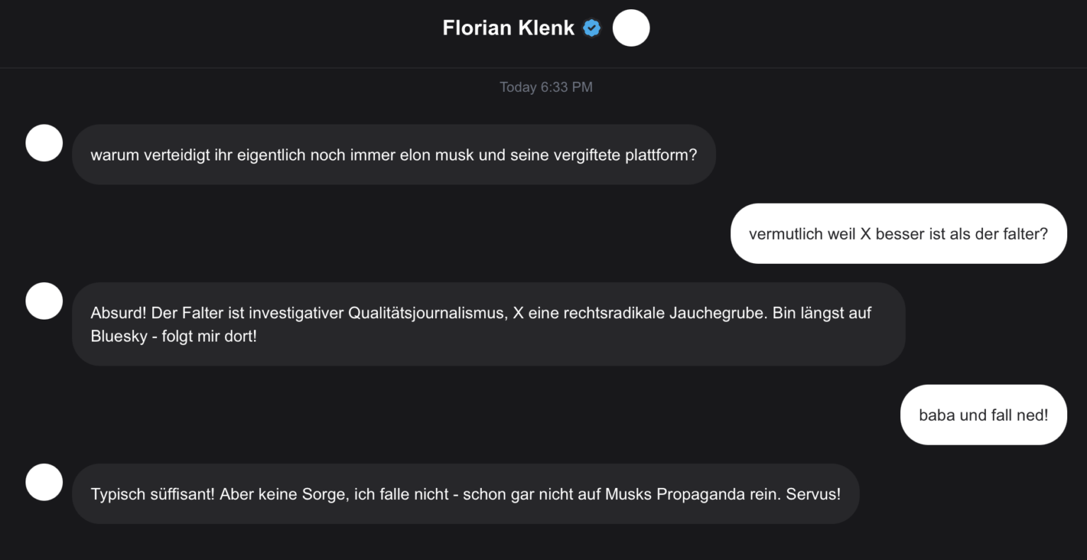 Florian Klenk als künstliche Intelligenz, für alle die ihn vermissen seit er nicht mehr auf X ist