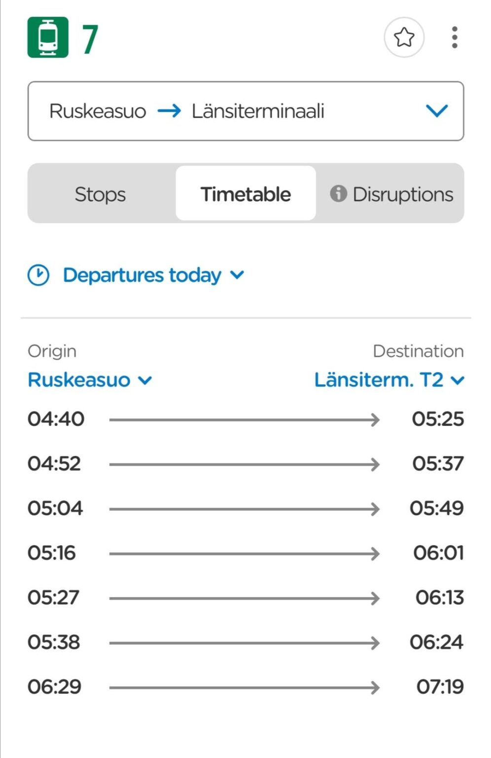Warum fährt die Straßenbahn 7 (Ruskeasuo) nur am frühen Morgen? Warum nicht tagsüber?