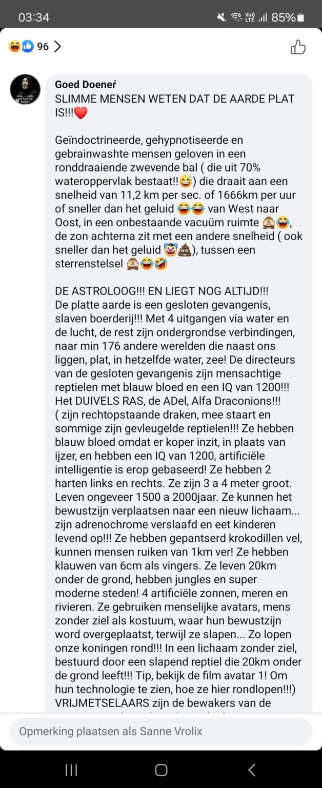 Ich schaue mir auch die Kommentare auf Facebook an. Zu einem Artikel über Flat-Earther, die zugeben, dass sie Unrecht haben.