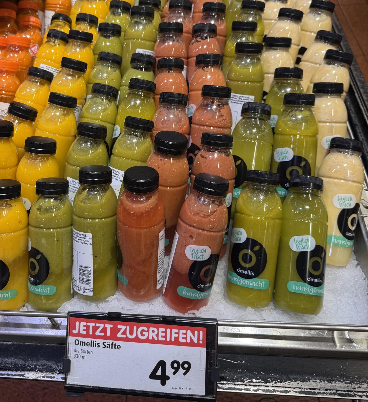 Wie teuer können wir das selbstgepresste Fruchtsaftl (330ml) im Supermarkt machen, dass es trotzdem noch gekauft wird?