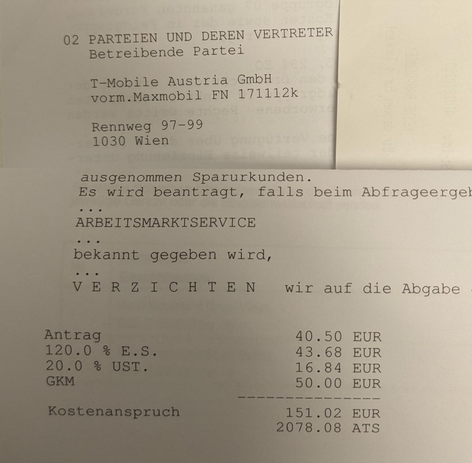 Hab grad eine Gehaltsexekution um 2078 Schilling von Maxxmobil erhalten