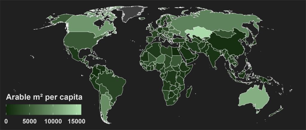 Portugal verfügt über 938 Quadratmeter Ackerland pro Person.