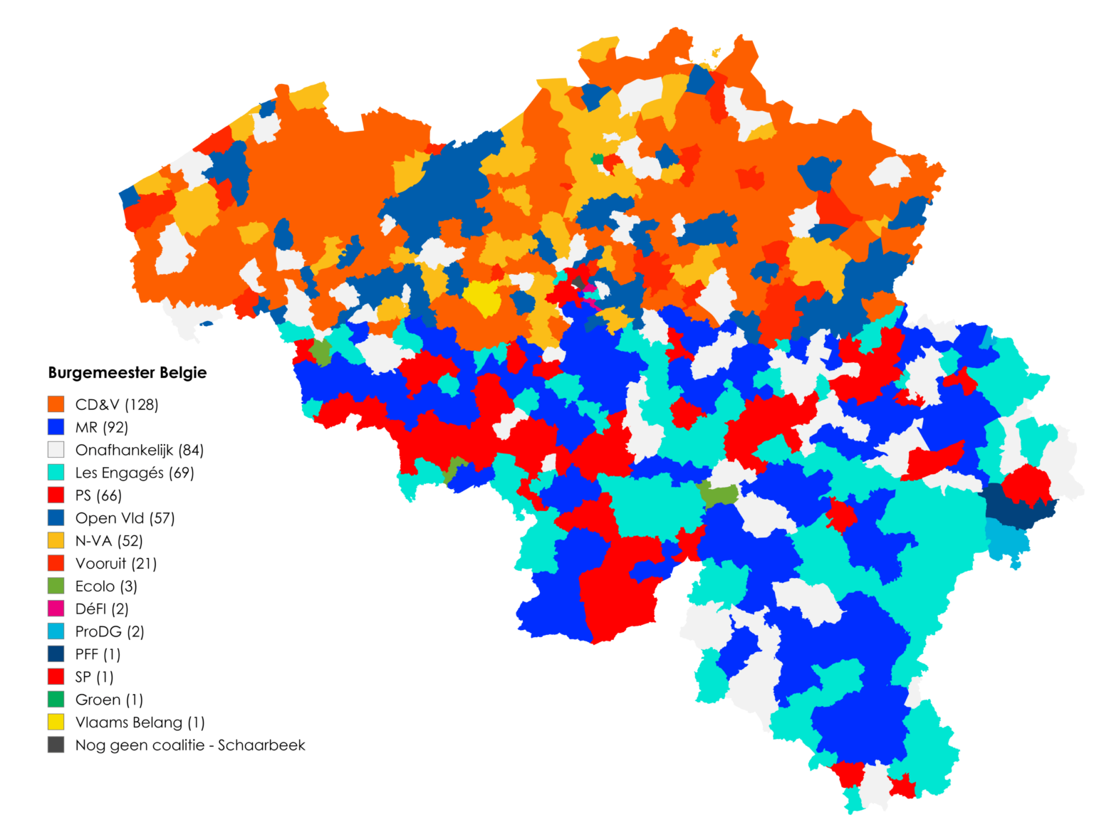 Welche regionale/nationale Partei ist der Bürgermeister jeder belgischen Gemeinde?