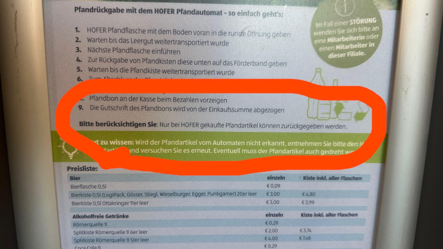 Pfandrückgabe beim Hofer