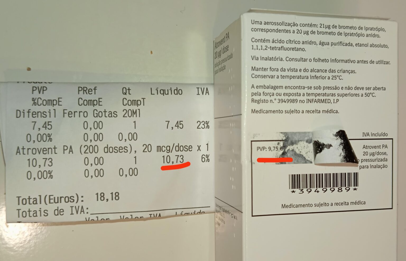 Arzneimittel mit PVP, bedeckt mit einem Aufkleber.